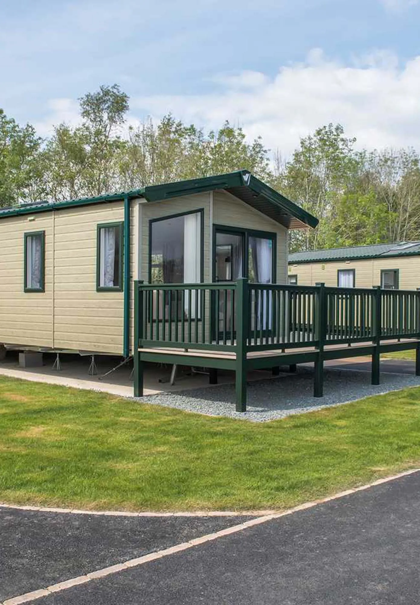 Lodge holiday home exterior at a UK park